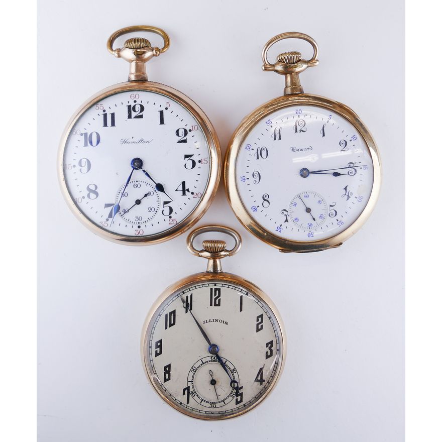 3pc American 17 Jewel Pocket Watches in GF Cases.