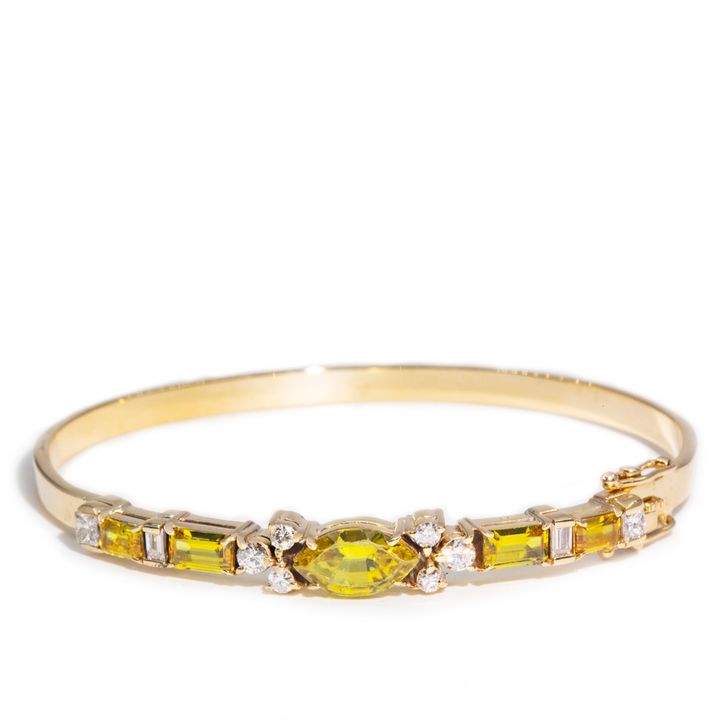 3.73 Carat Yellow Sapphire and Diamond Bangle,