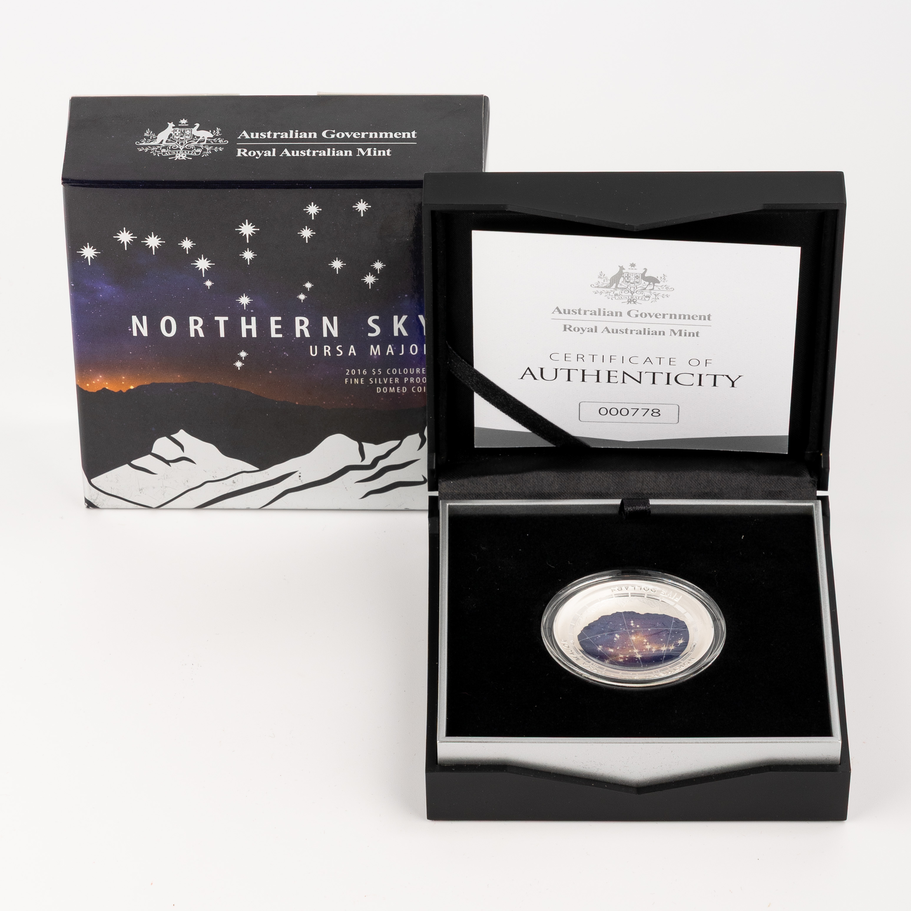 Northern Sky Ursa Major Silver Proof Domed Coin, Five Dollars, 2016