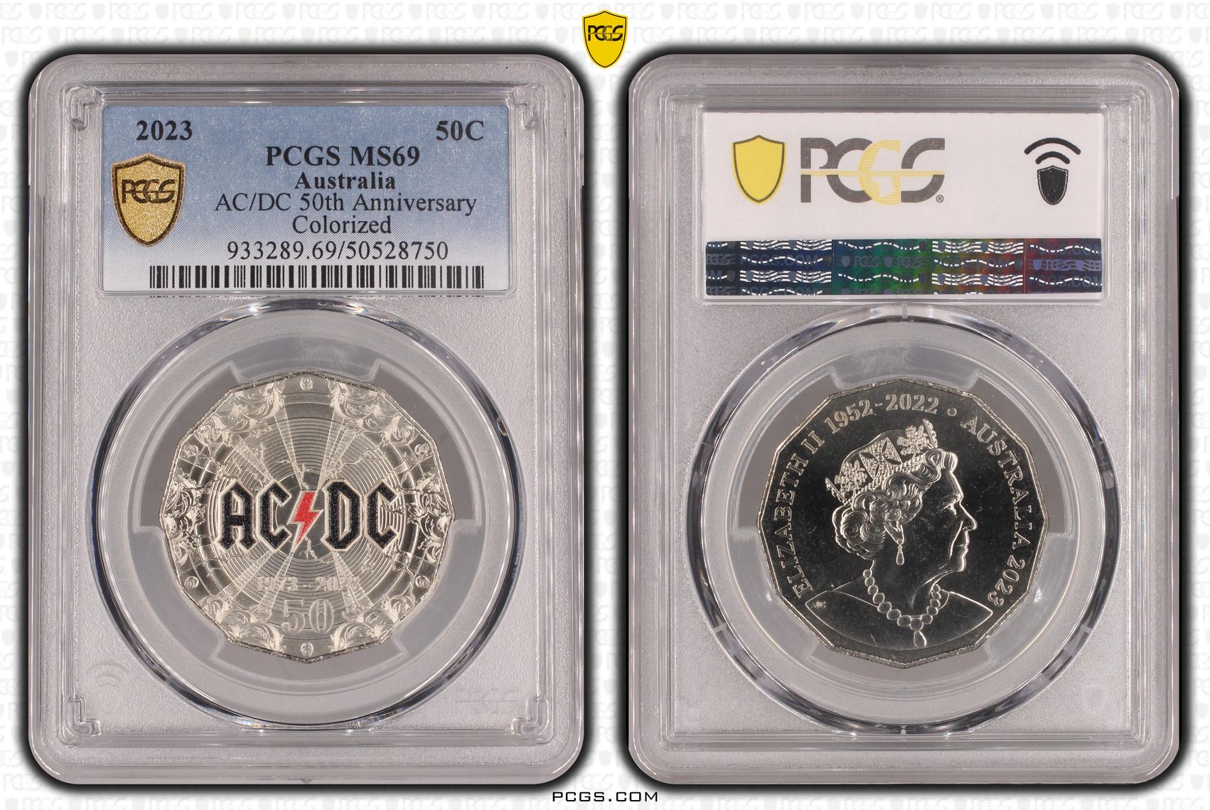 427 · AC/DC 50th Anniversary Colorized, Fifty Cent, 2023, PCGS MS69