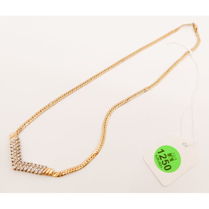 Ladies 14K Diamond Chevron Necklace- 16''- 8.4g
