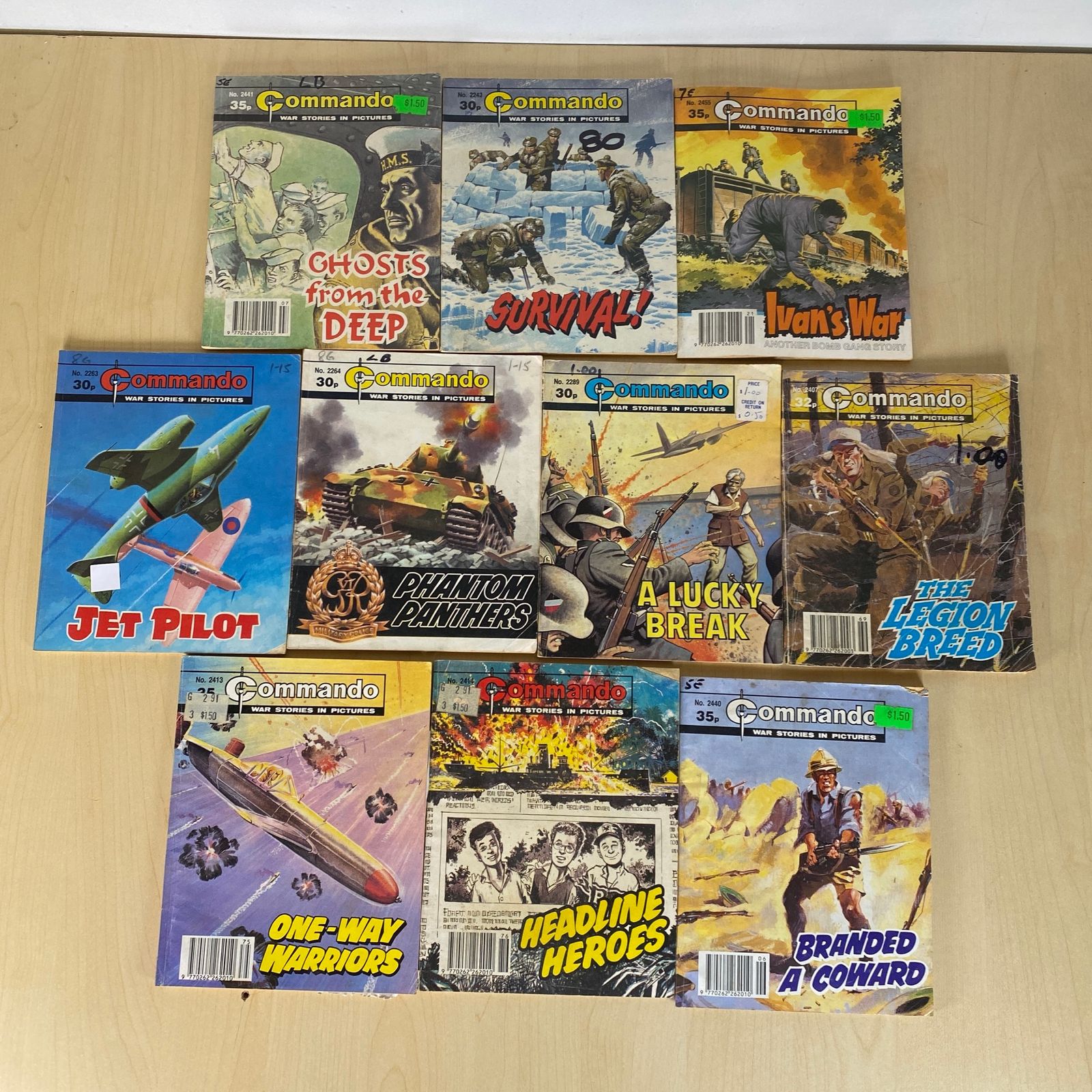 Commando War Comics Issues - 2441, 2443, 2455, 2263, 2264, 2289, 2407, 2413
