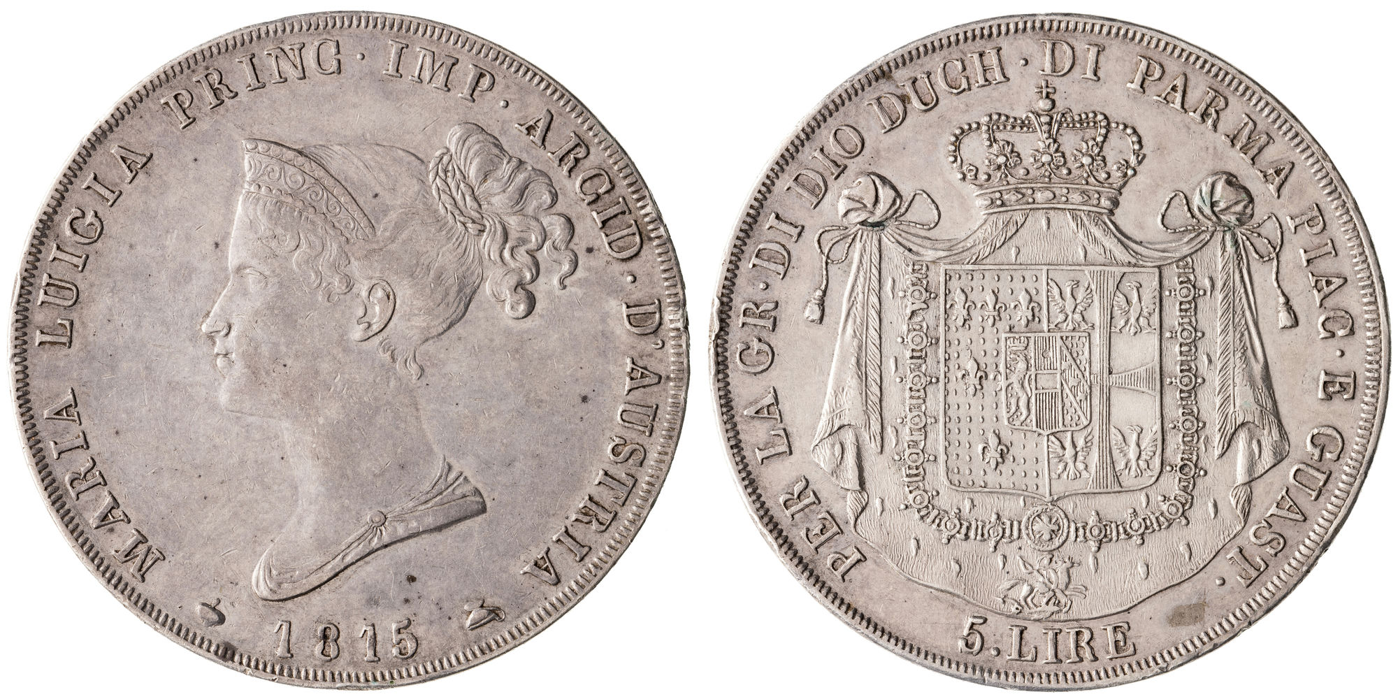 Italian States, Duchy of Parma & Piacenza, Five Lire, 1815, VF