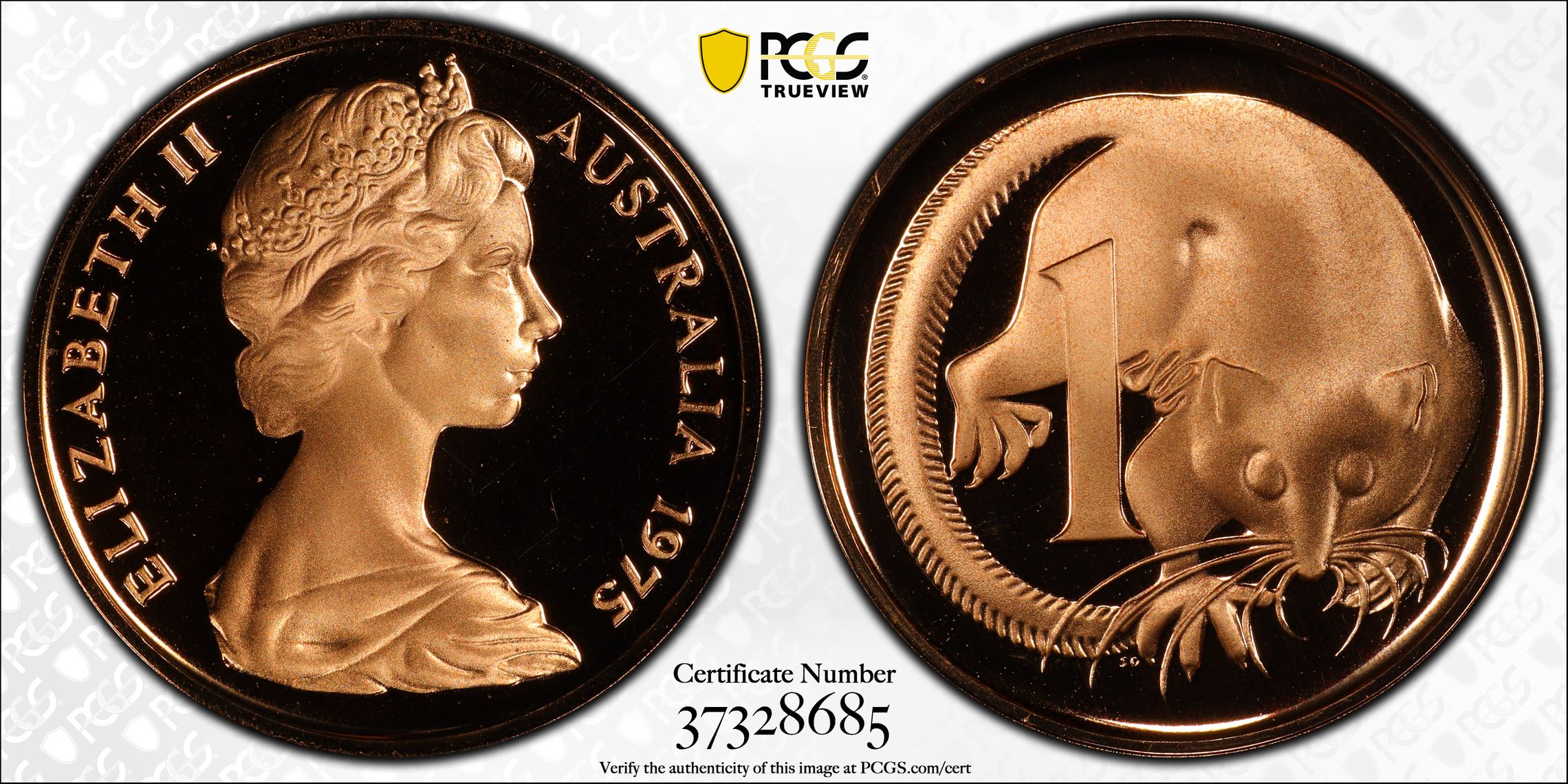 Elizabeth II, One Cent, 1975, PCGS PR69DCAM