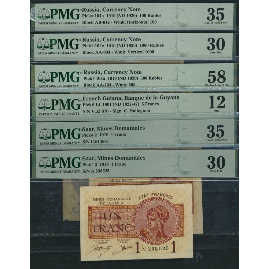 World Banknotes, [6 notes] Saar, French Guiana, (Pick 2, 104e, 103a ...