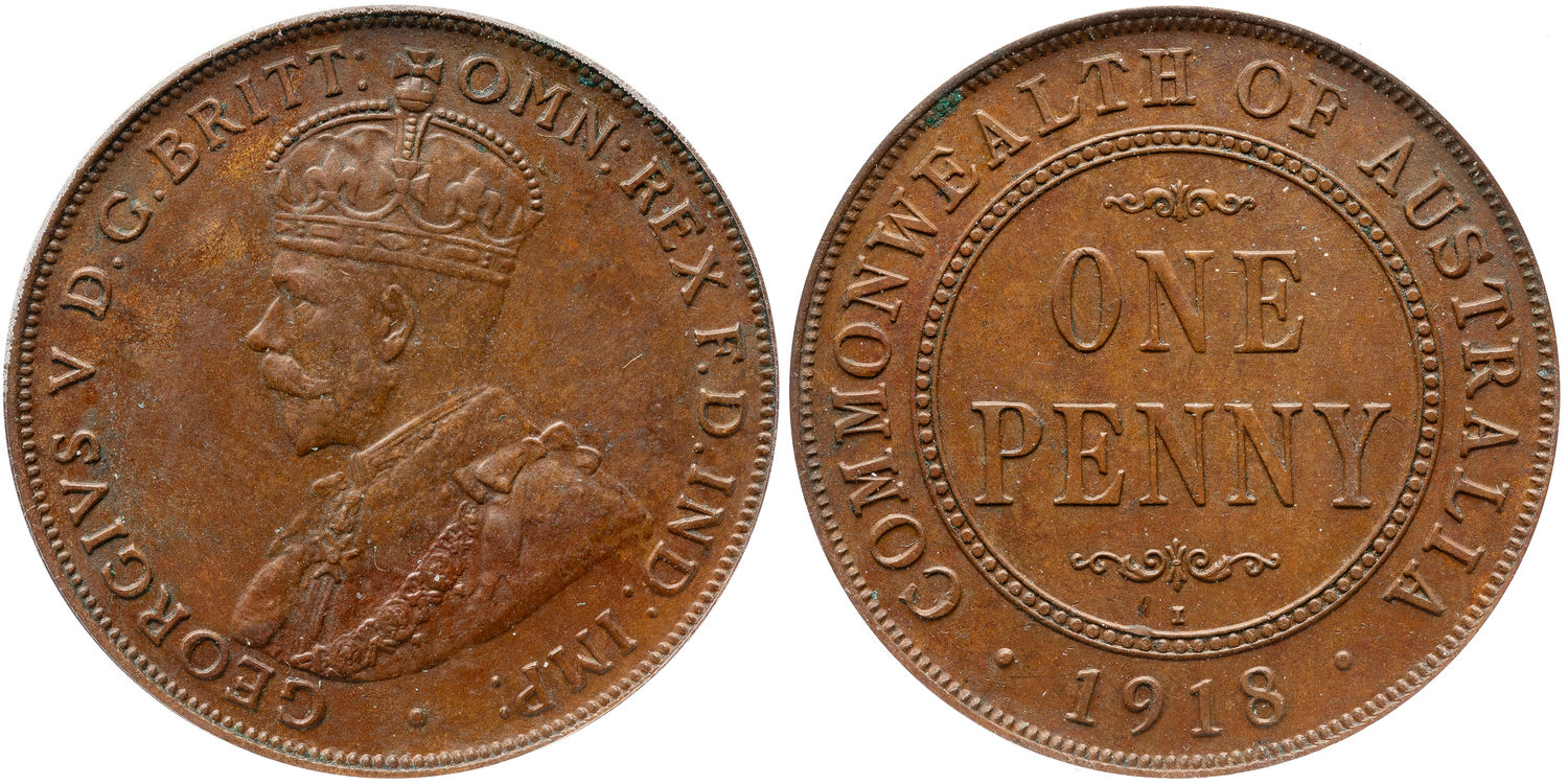 George V Penny 1918-I ANACS AU58