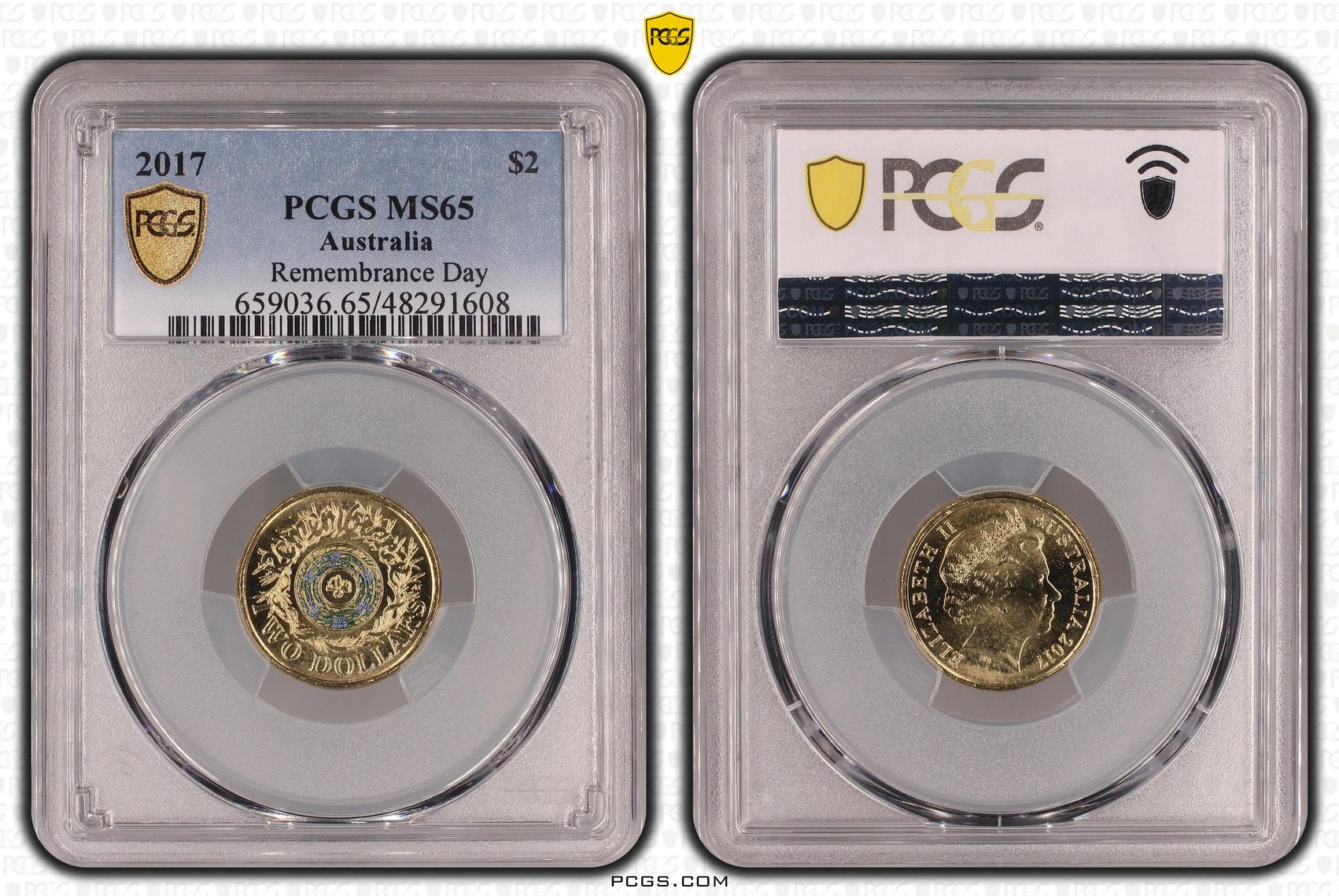 Remembrance Day Colourised, Two Dollar, 2017, PCGS MS65