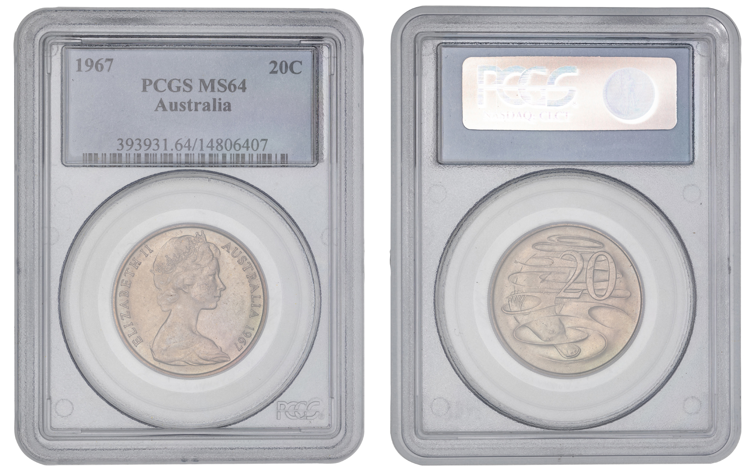 Elizabeth II, Twenty Cent, 1967, PCGS MS64