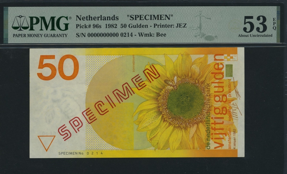 Netherlands Bank, specimen 50 Gulden, 4th January 1982, specimen number ...