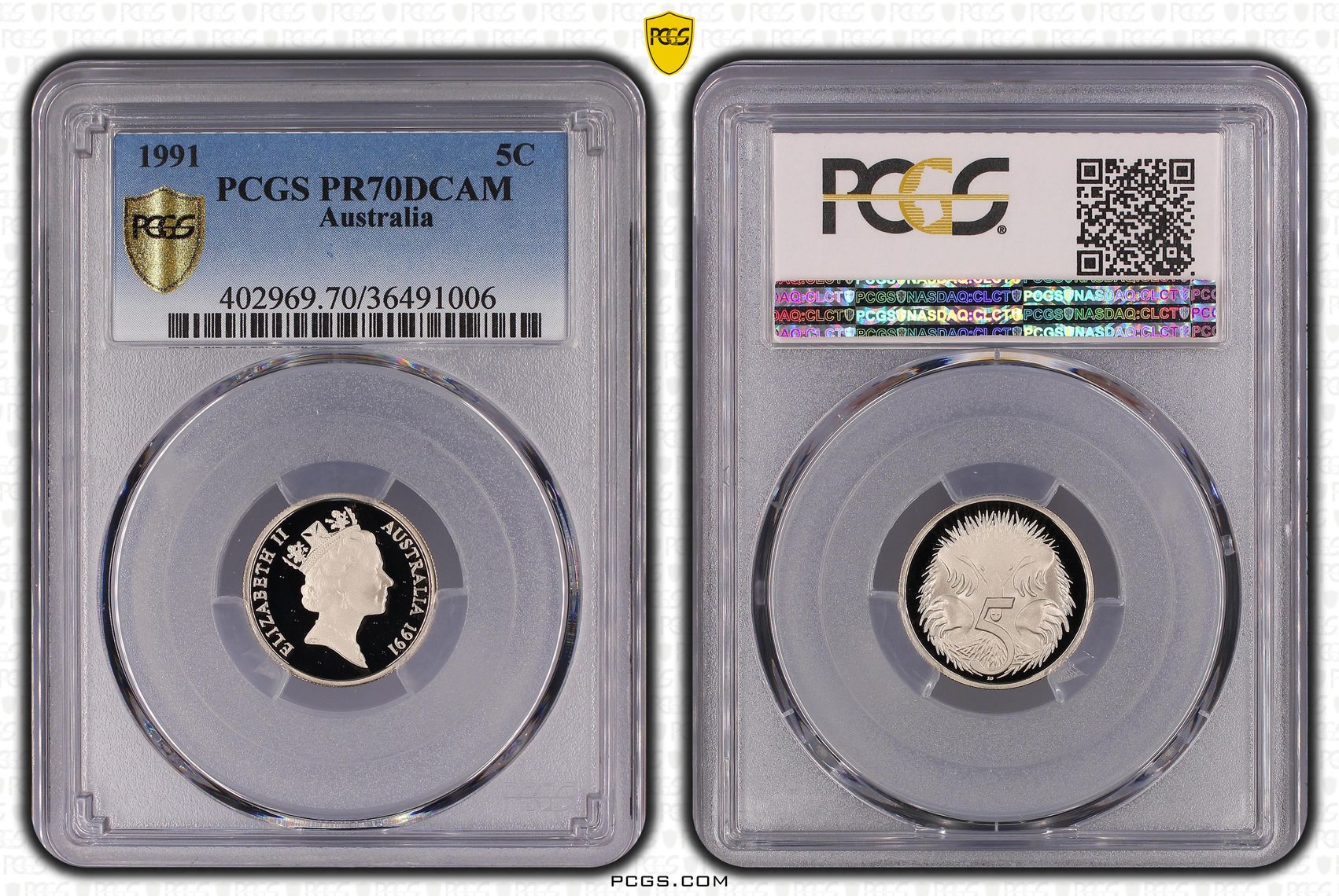 Elizabeth II, Five Cent, 1991, PCGS PR70DCAM