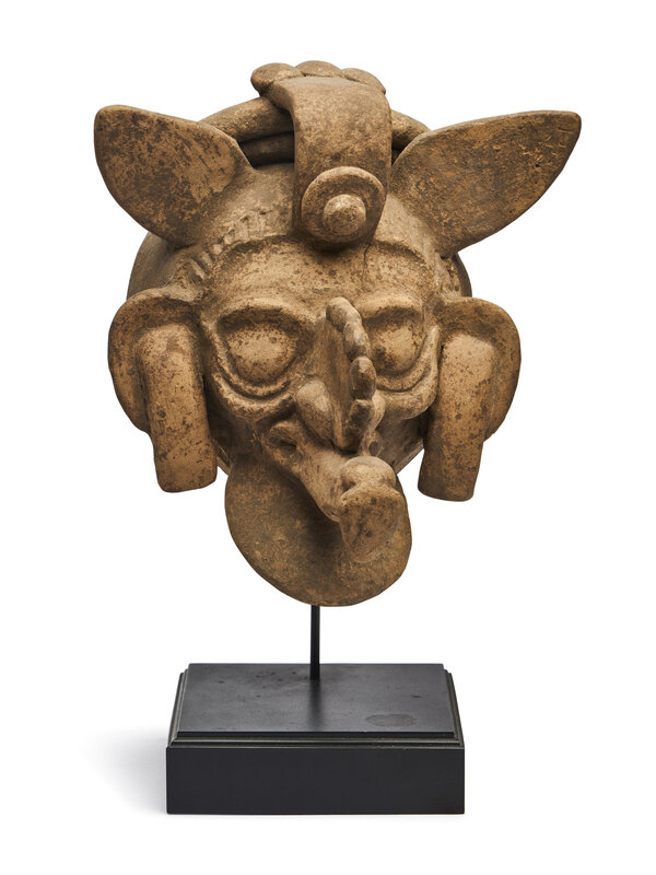A Maya Polychrome Terracotta Head of a Deity