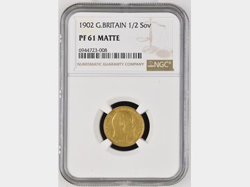 1902 EDWARD VII MATTE PROOF GOLD HALF SOVEREIGN PF61