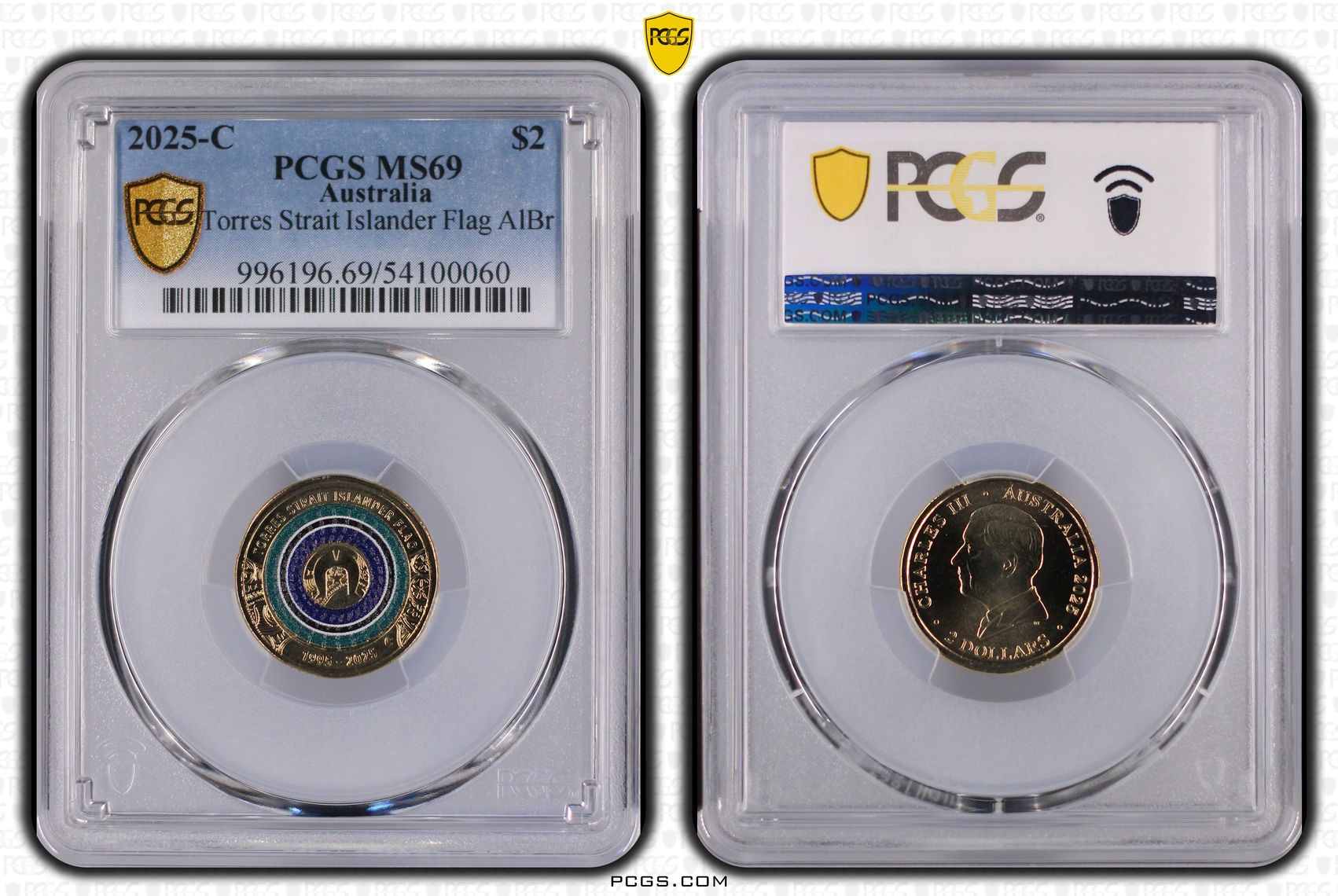 Torres Strait Islander Flag Colourised AlBr, Two Dollar, 2025-C, PCGS MS69