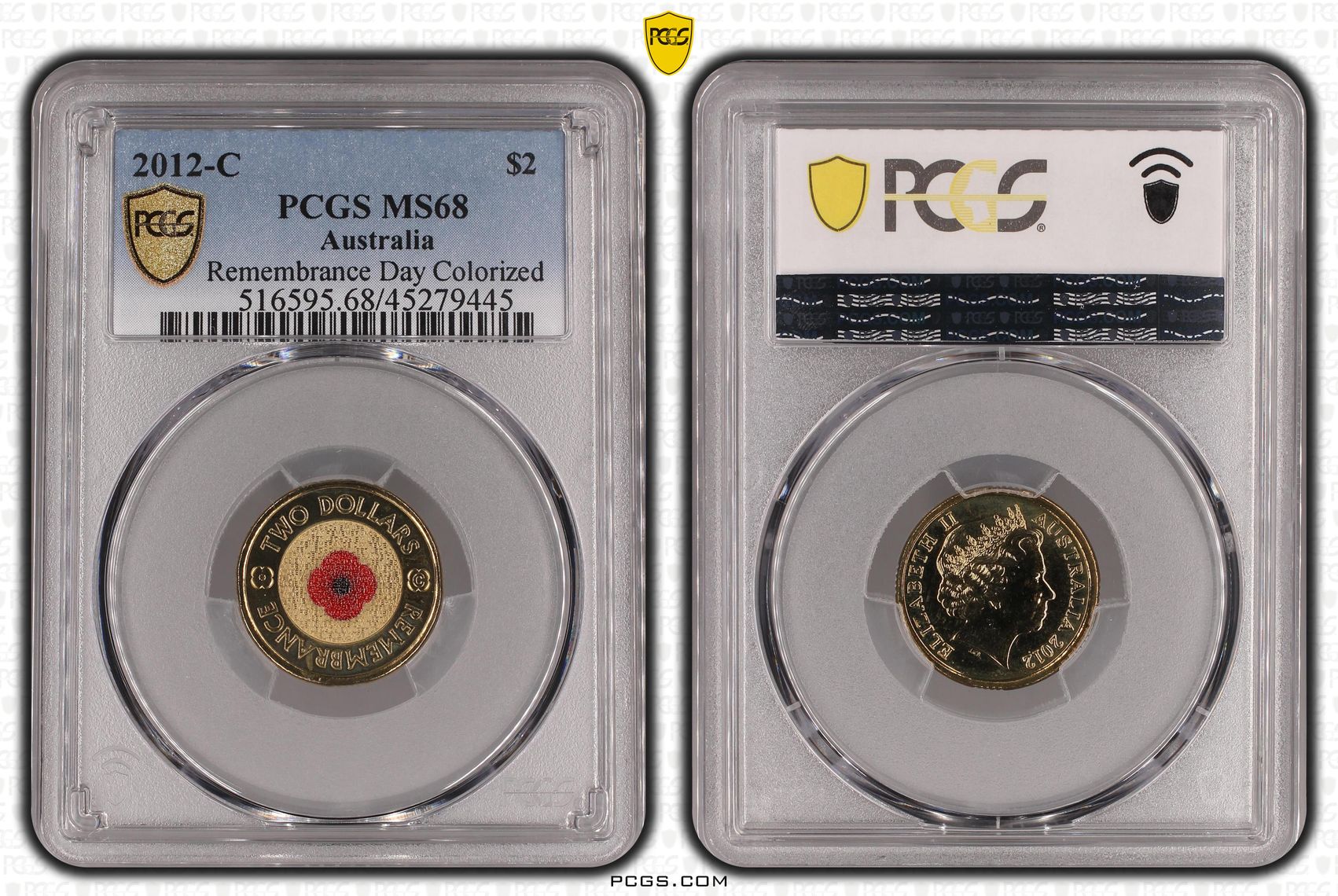 Elizabeth II, Remembrance Day Red Poppy, Two Dollar, 2012-C, PCGS MS 68