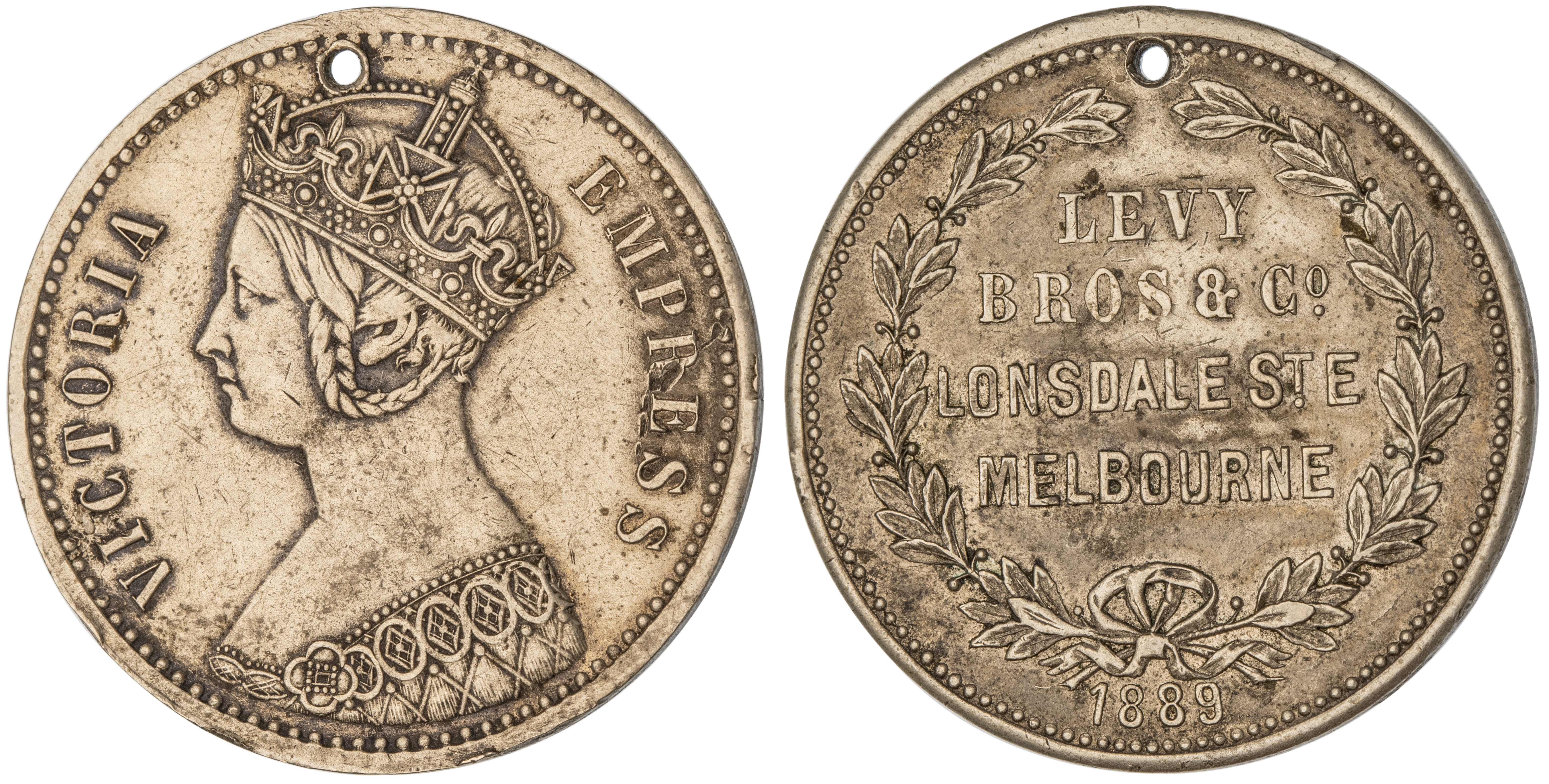 Melbourne, Victoria, Levy Brothers & Co., Check Piece, 1889, VF