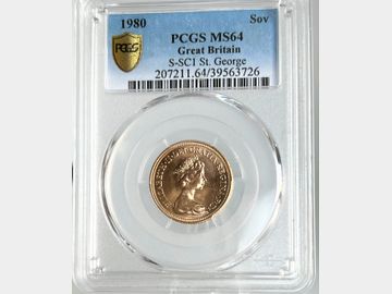 1980 ELIZABETH II MINT STATE DECIMAL GOLD SOVEREIGN MS64 PCGS
