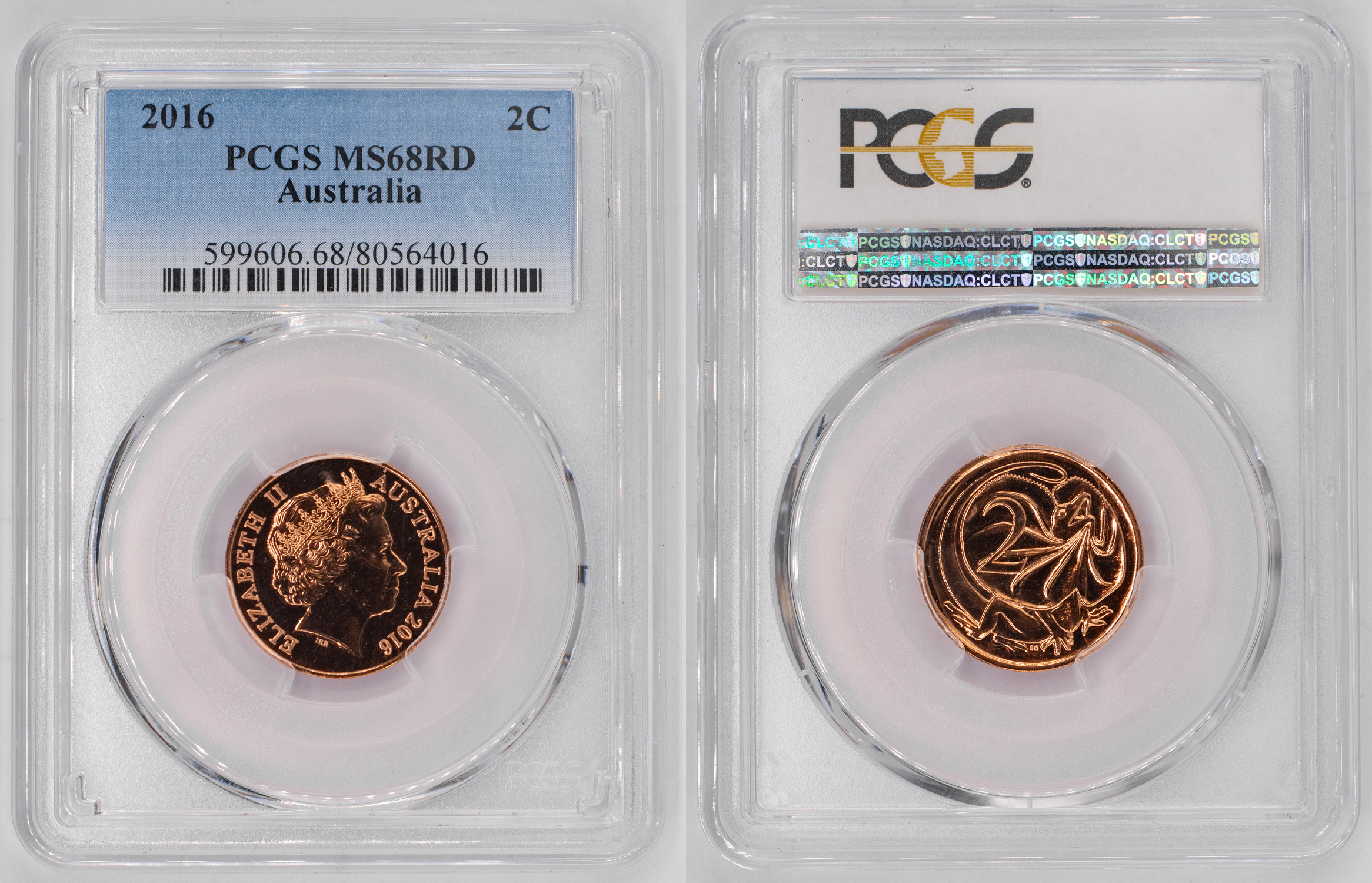 Elizabeth II, Two Cent, 2016, PCGS MS68RD