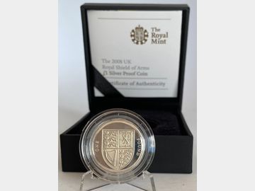 2008 ELIZABETH II SHIELD OF ARMS SILVER PROOF 1 POUND COIN