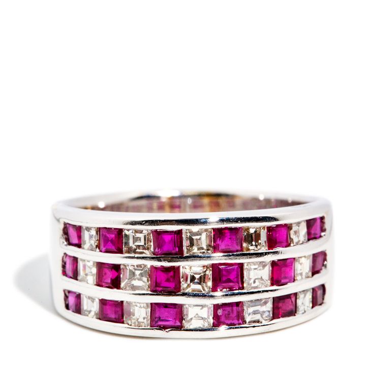 Ruby & Carre Cut Diamond 18ct Gold Ring,