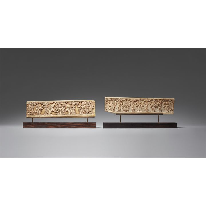 Two narrow ivory panels. 19th/20th century