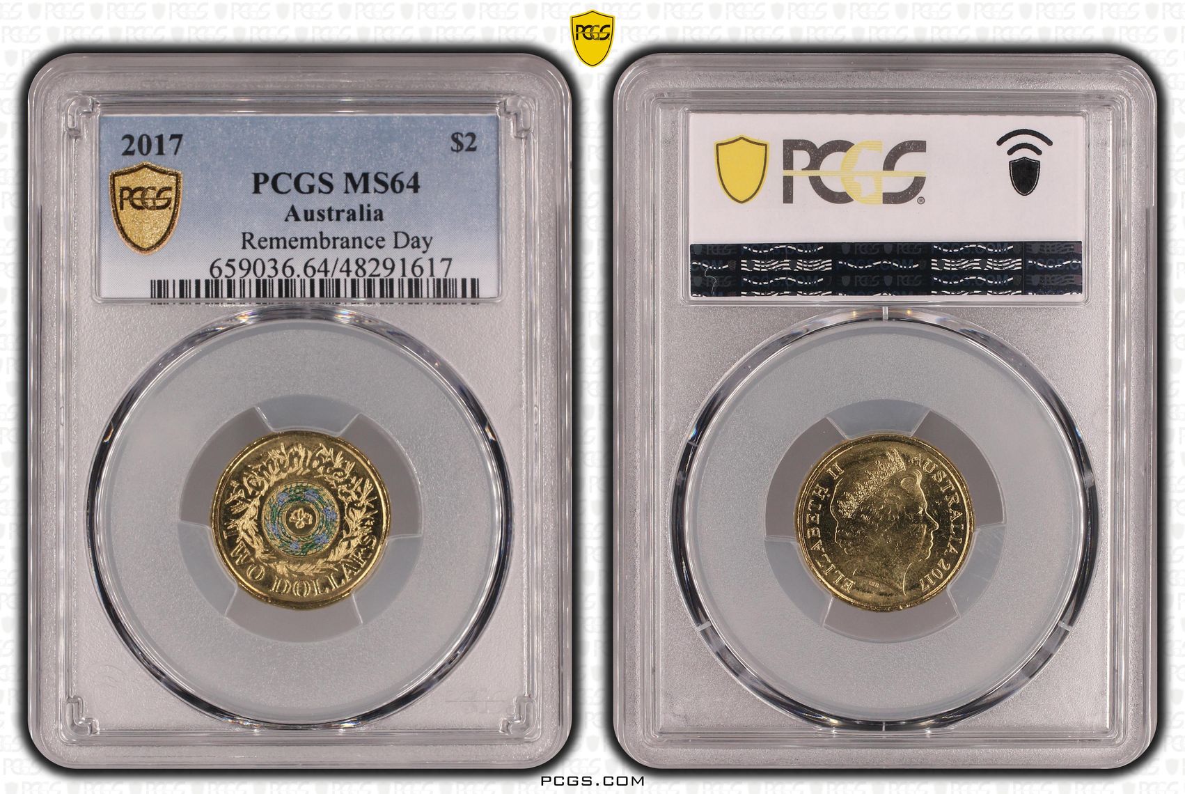Remembrance Day Colourised, Two Dollar, 2017, PCGS MS64