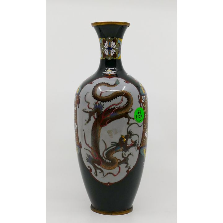 Meiji Japanese Dragon and Waves Cloisonne Vase 10''