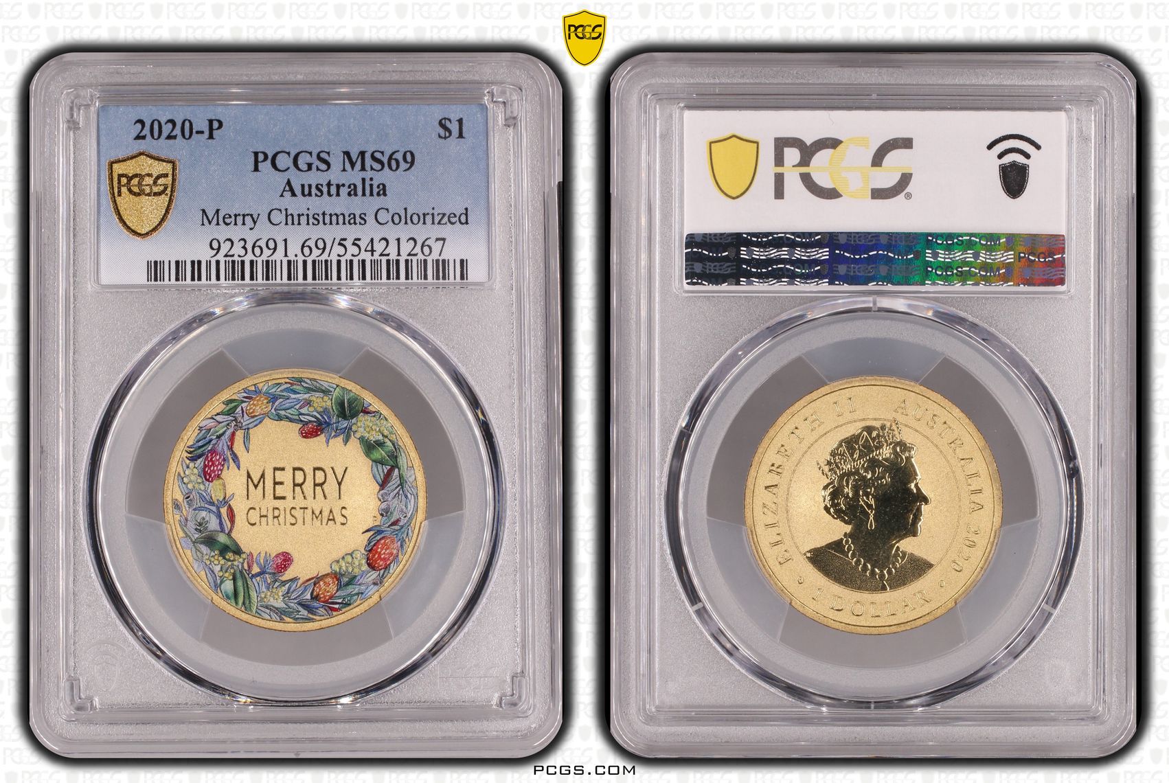 Merry Christmas Colorized, One Dollar, 2020-P, PCGS MS69