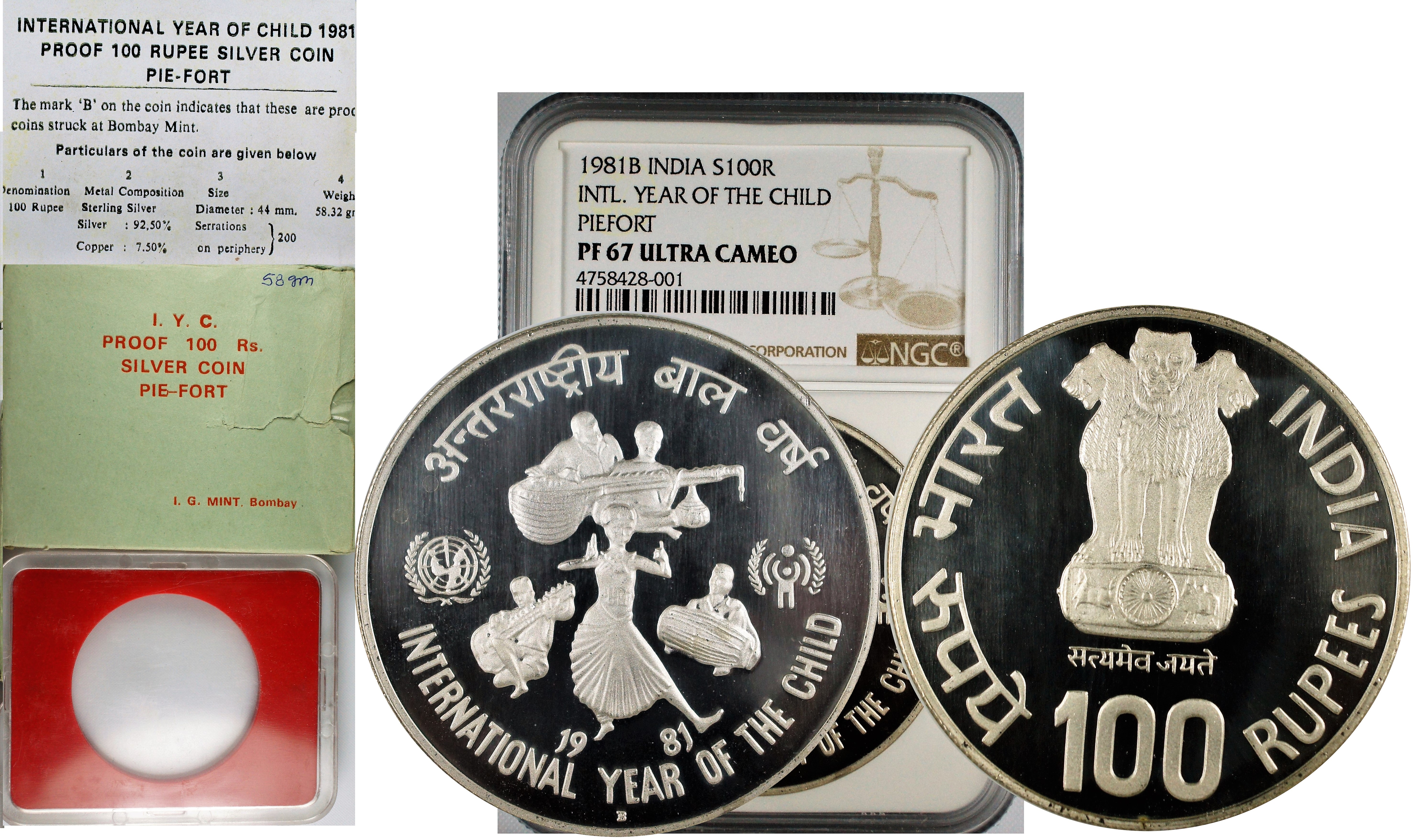 India Republic 1981 B Year of Child Piefort Proof NGC PF67 Ultra Cameo