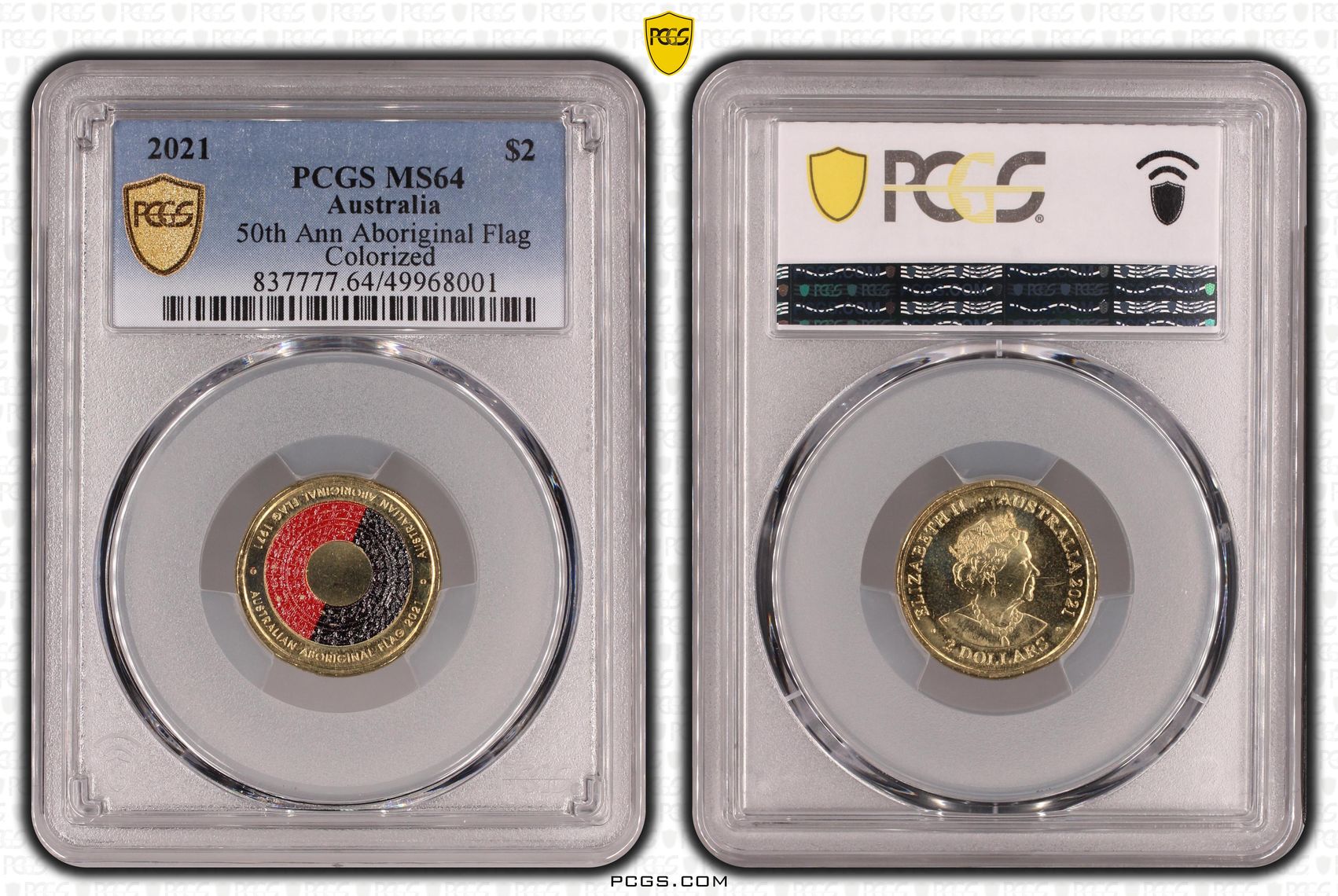 50th Ann Aboriginal Flag Colorized, Two Dollar, 2021, PCGS MS64