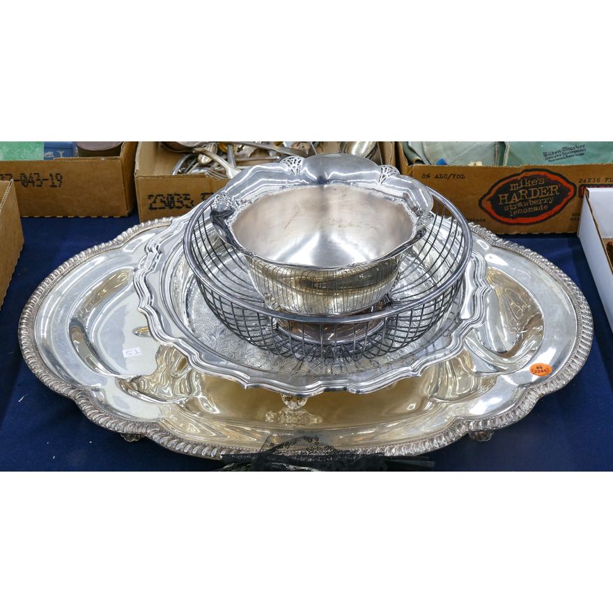Stack Silverplated Meat Platter & Bowls