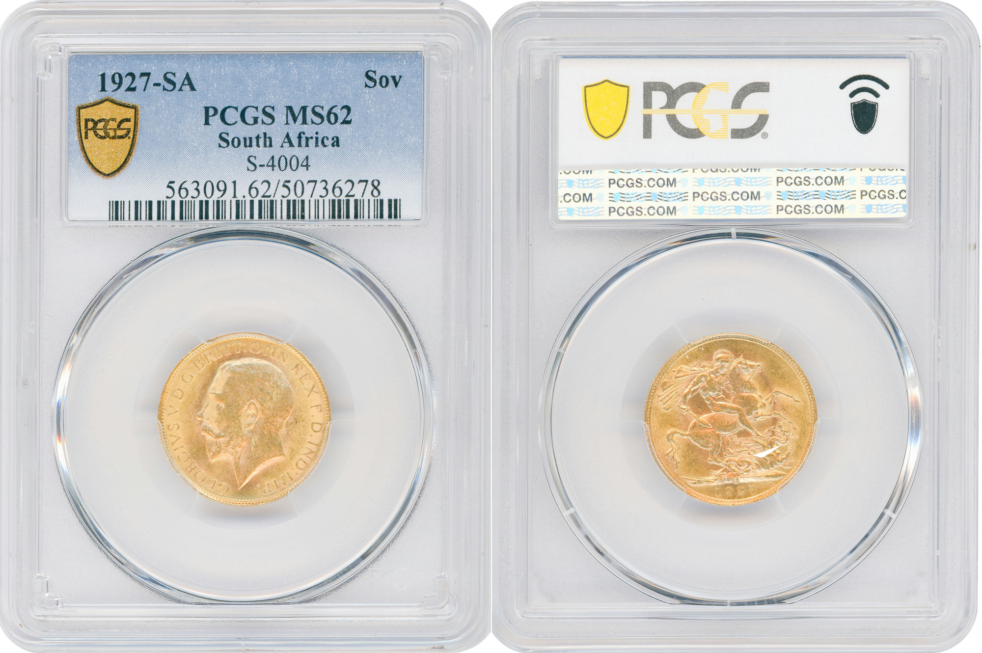 South Africa, George V, Sovereign, 1927- SA, PCGS MS62
