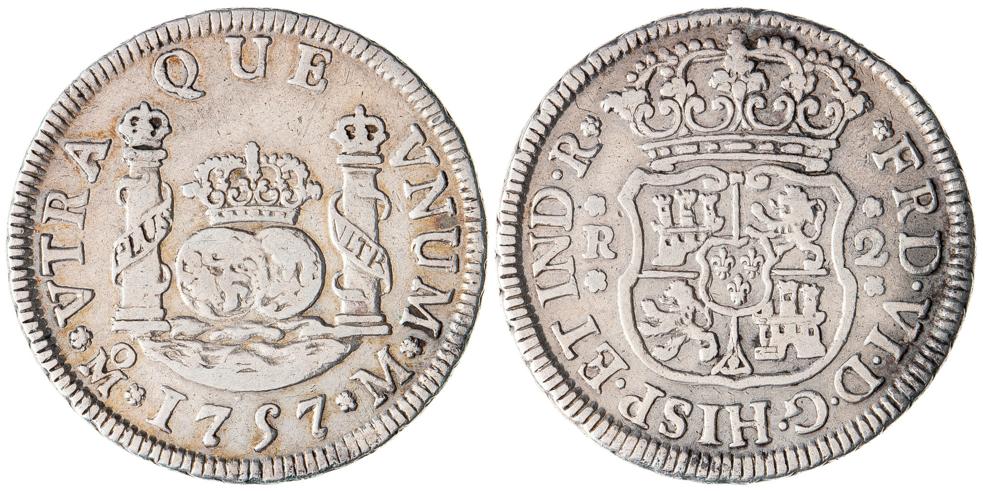 Mexico, Ferdinand VI, Two Reales, 1757, VF