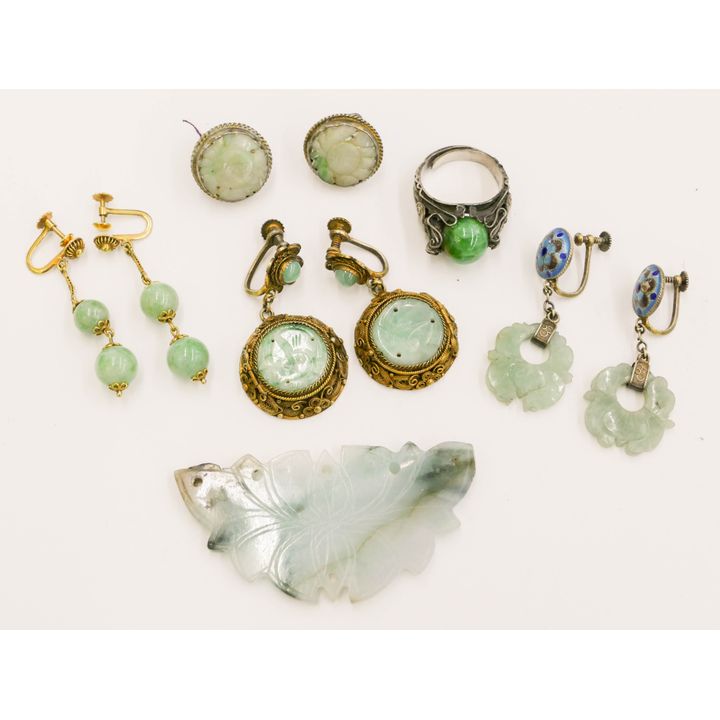 6pc Chinese Qing Jade Earrings and Jewelry