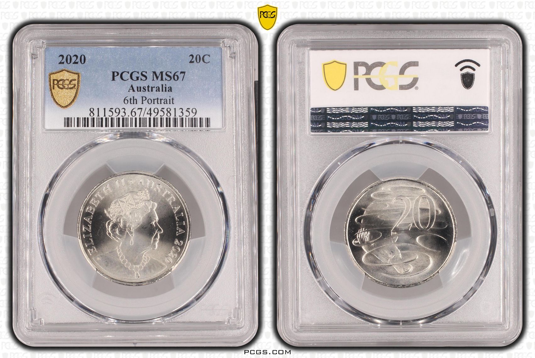 149 · Elizabeth II, 6th Portrait , Twenty Cent, 2020, PCGS MS67