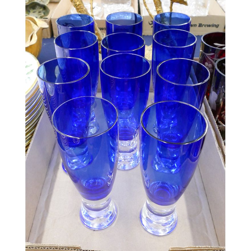 Box 11pc Block Cobalt Glass Tumblers- 7.5''