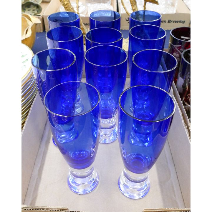 Box 11pc Block Cobalt Glass Tumblers- 7.5''