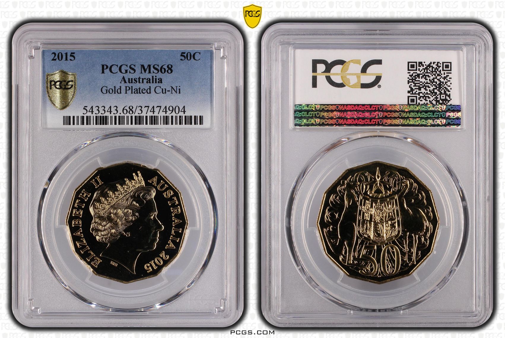 2015 Australia Fifty Cent, 50c Gold Plated Cu-Ni PCGS - MS68 -904
