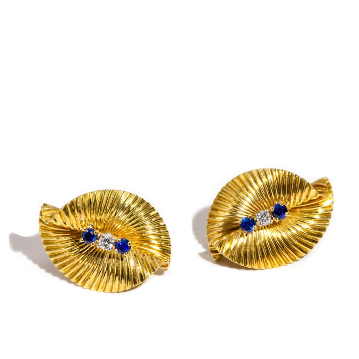 Tiffany & Co 18ct Diamond & Sapphire Vintage Earring, Circa 1950s,
