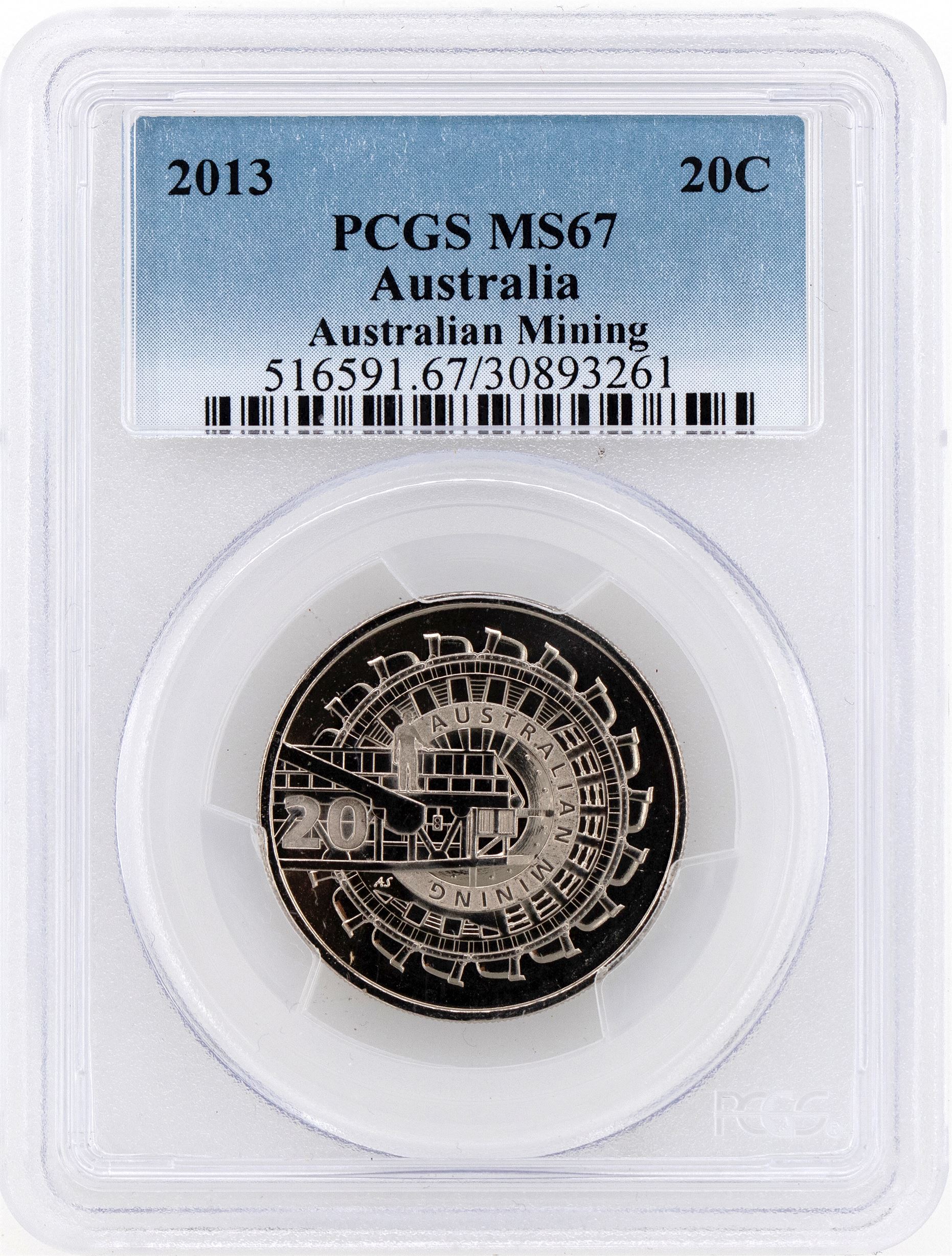 2013 Australia Twenty Cent, 20c Australia Mining PCGS - MS67 -261
