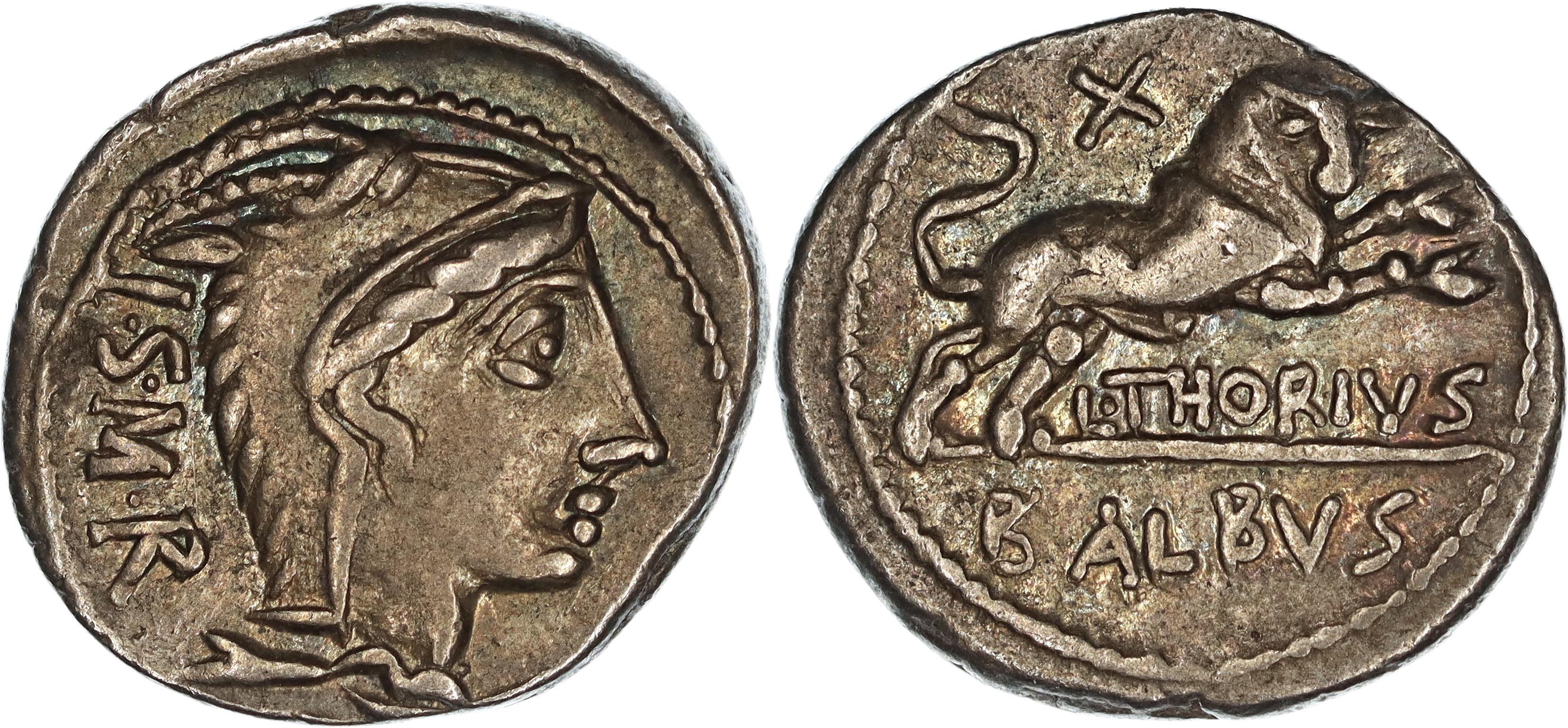 Roman Republic, L. Thorius Balbus, Silver Denarius, 105 BC, VF