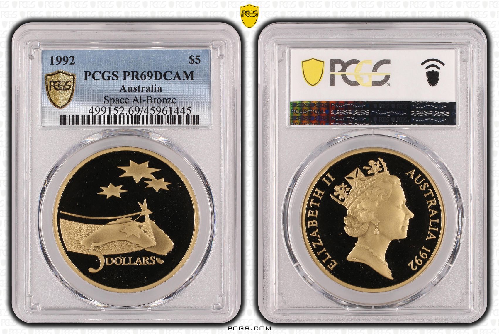 Space Al-Bronze, Five Dollar, 1992, PCGS PR69DCAM
