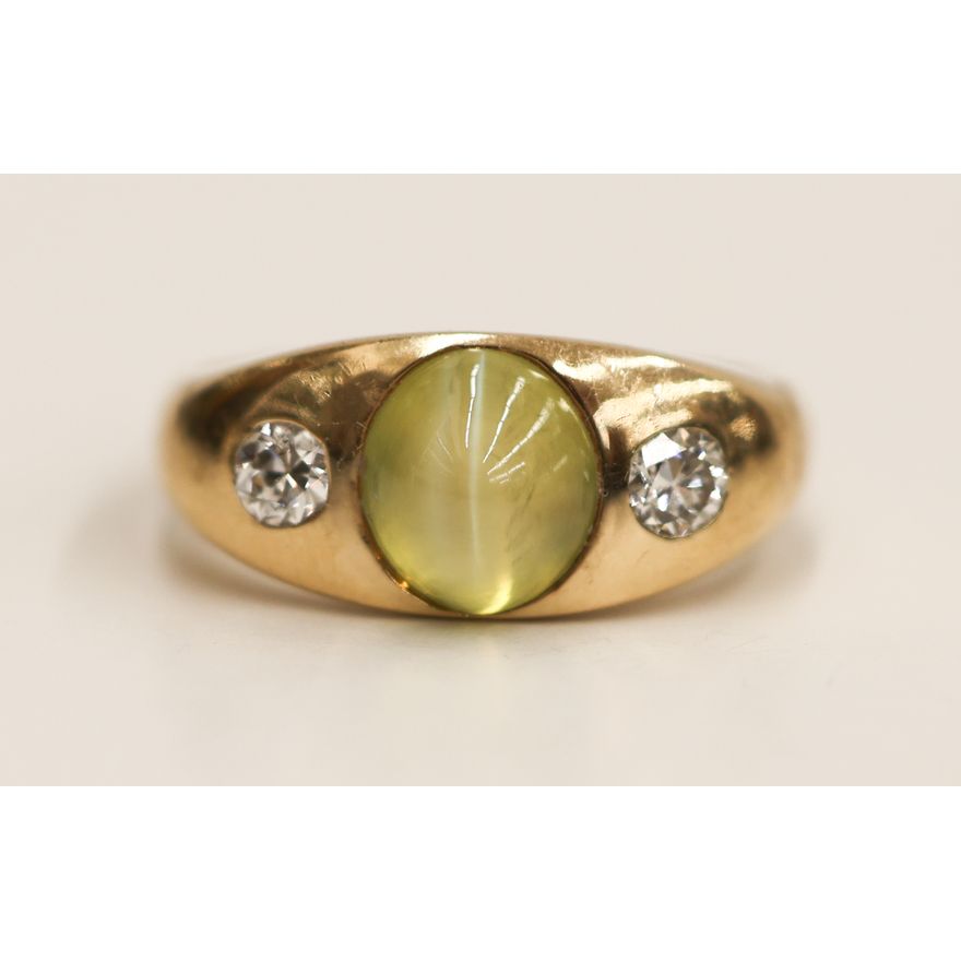 Cat's Eye Chrysoberyl & Diamond 14k Ring