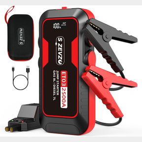 S ZEVZO JUMP STARTER PEAK 2500A PORTABLE CAR JUMP STARTER FOR UP TO 8.0L GAS AND 7.0L DIESEL ENGINES