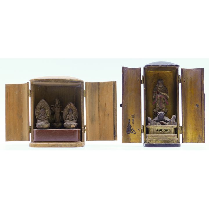 2pc Meiji Japanese Zushi Traveling Shrines 4.5'' and 5.5''