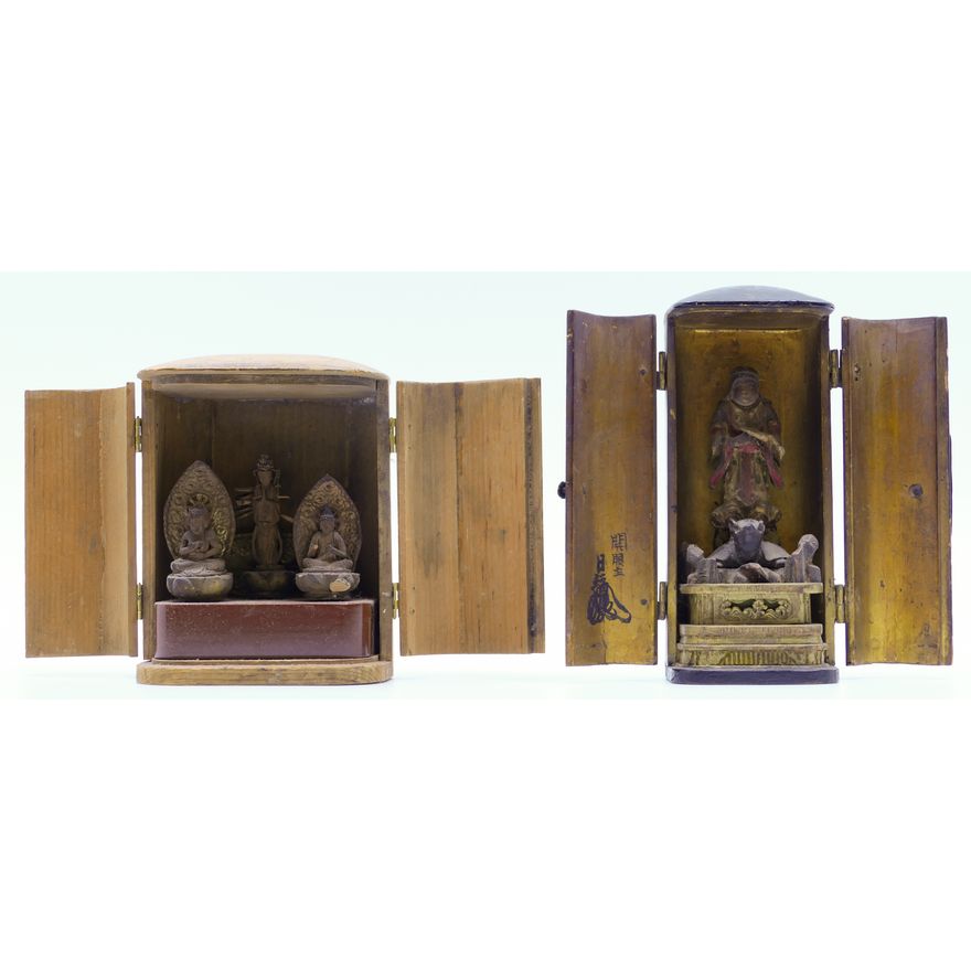 2pc Meiji Japanese Zushi Traveling Shrines 4.5'' and 5.5''