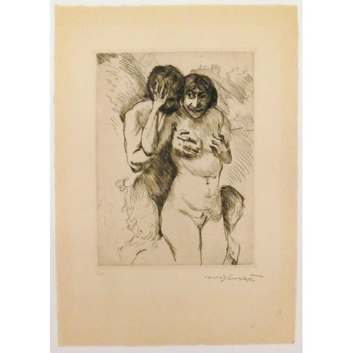 Lovis Corinth ''Faun and Nymph'' S/N Etching 15''x10.5'' Sheet