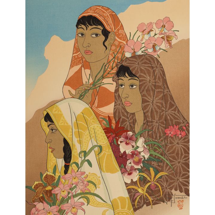 Paul Jacoulet ''Retour de la Jungle'' 1948 Woodblock