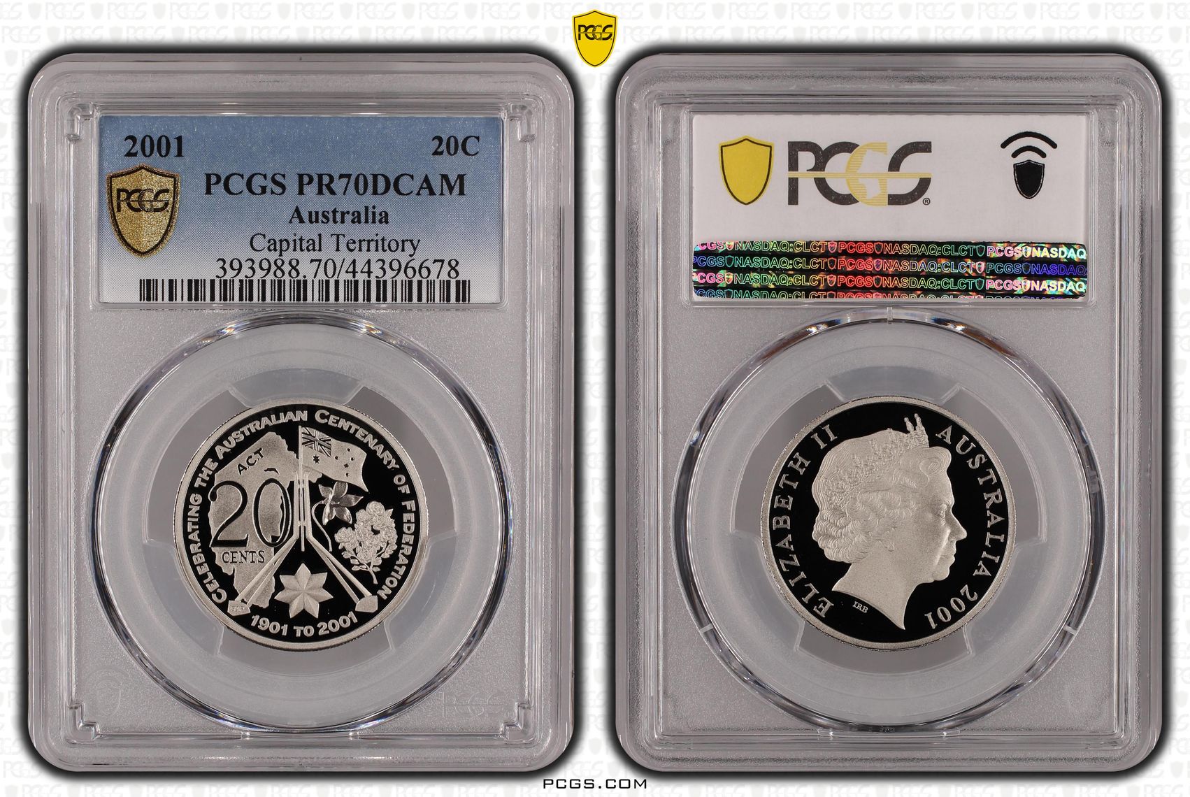 2001 Australian Twenty Cent, 20c Proof Capital Territory PCGS - PR70DCAM POP 50/0 -678