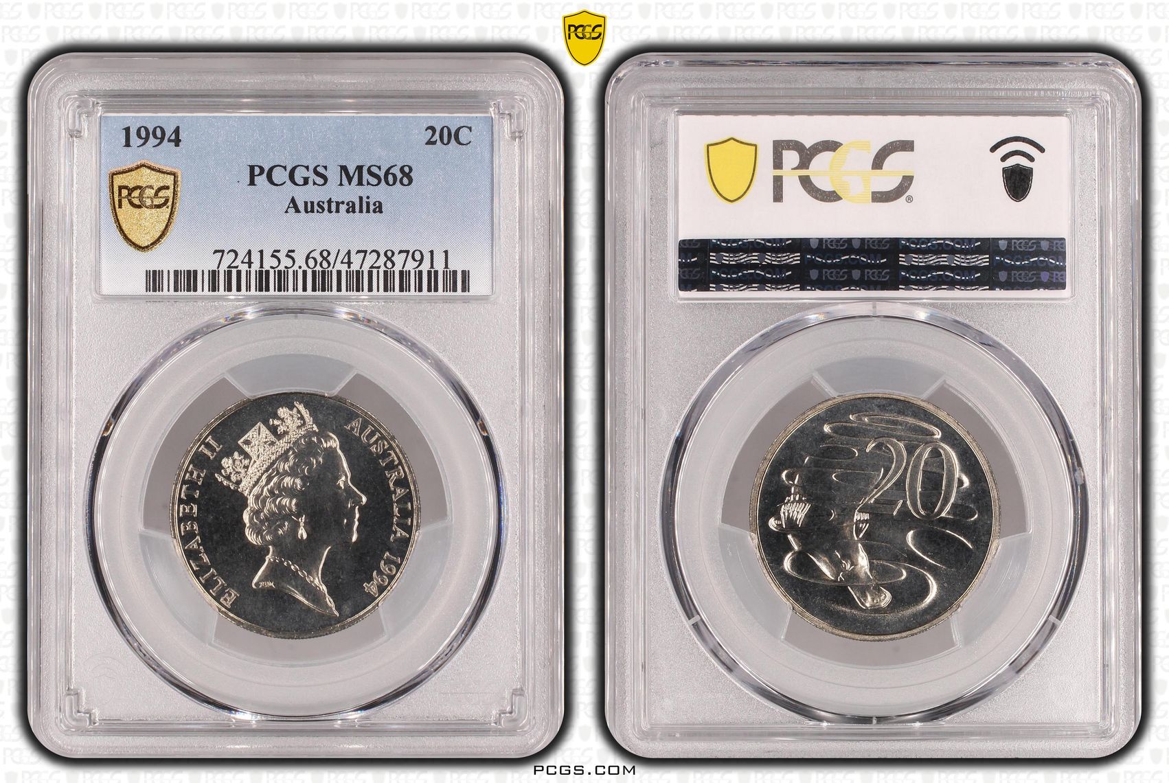 60 · Elizabeth II, Twenty Cent, 1994, PCGS MS68