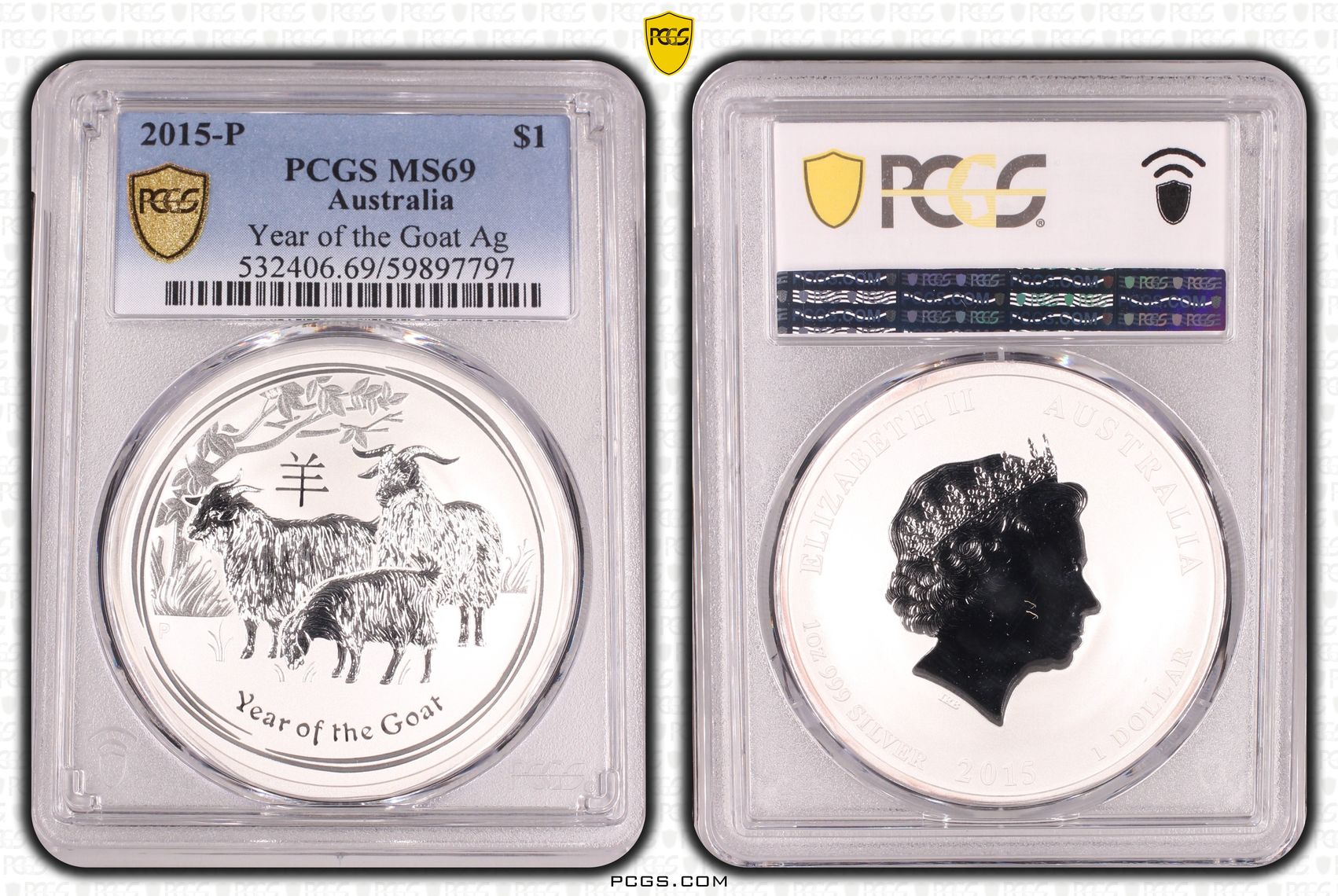 Year of the Goat Ag, One Dollar, 2015-P, PCGS MS69